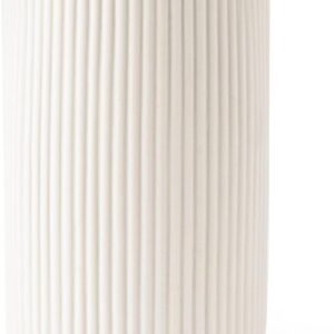 Ceramic Vase for Flowers – Modern Small Ribbed Textured Flower Vase for Home Decor, Pampas Grass, Decorative, Farmhouse, Coffee Table, Kitchen Centerpieces, Bookshelf and Home Living (White)