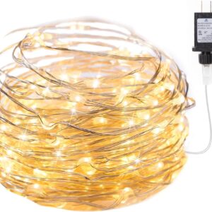 Minetom Fairy Lights Plug in, 33Ft 100 LEDs Waterproof Silver Wire Firefly Lights, Adaptor Included, Starry String Lights for Wedding Indoor Outdoor Christmas Patio Garden Decoration, Warm White